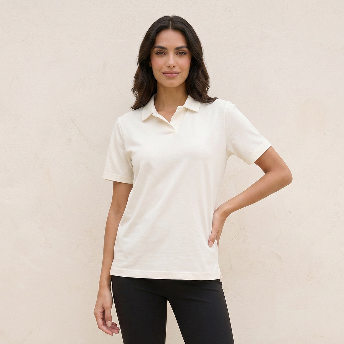 Splash Basic Polo T-shirt with Ribbed Collar-women-clothing-tshirts-image-1