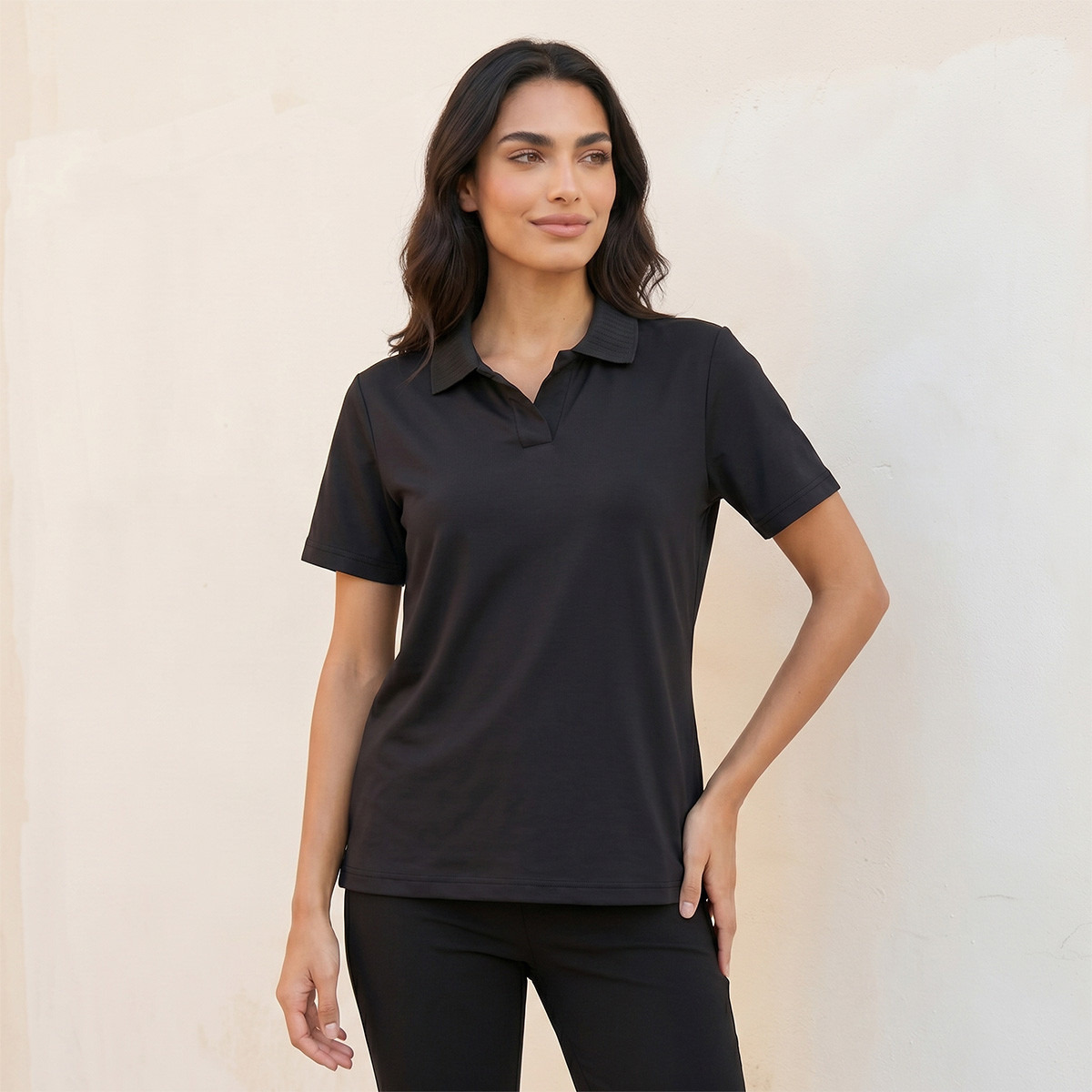 Splash Basic Polo T-shirt with Ribbed Collar-women-clothing-tshirts-image-1