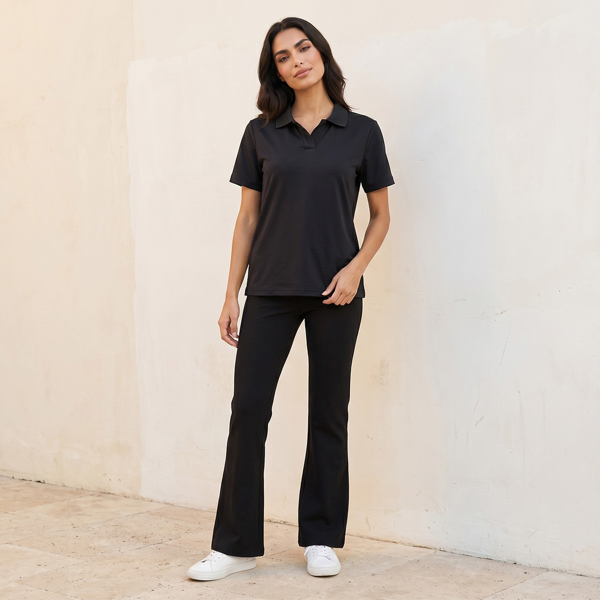 Splash Basic Polo T-shirt with Ribbed Collar-women-clothing-tshirts-image-3