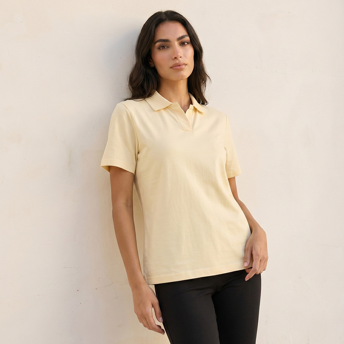 Splash Basic Polo T-shirt with Ribbed Collar-women-clothing-tshirts-image-1