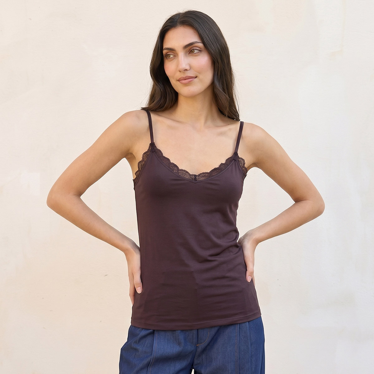 Splash Basic Slim Fit Camisole with Lace Trim-women-clothing-tshirts-image-1
