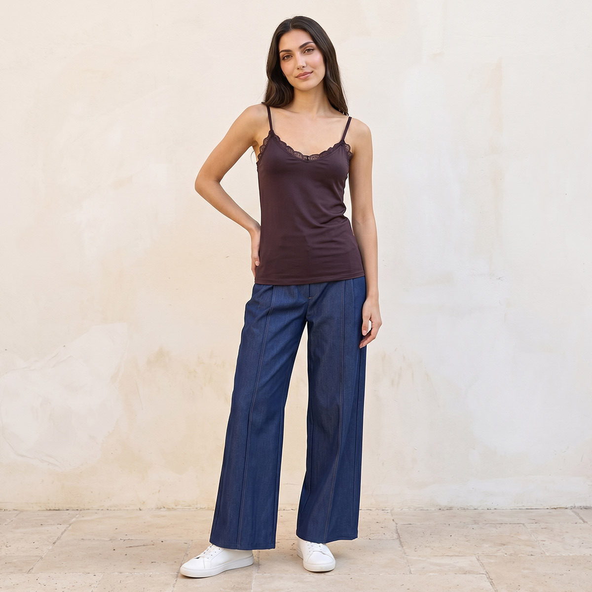 Splash Basic Slim Fit Camisole with Lace Trim-women-clothing-tshirts-image-3