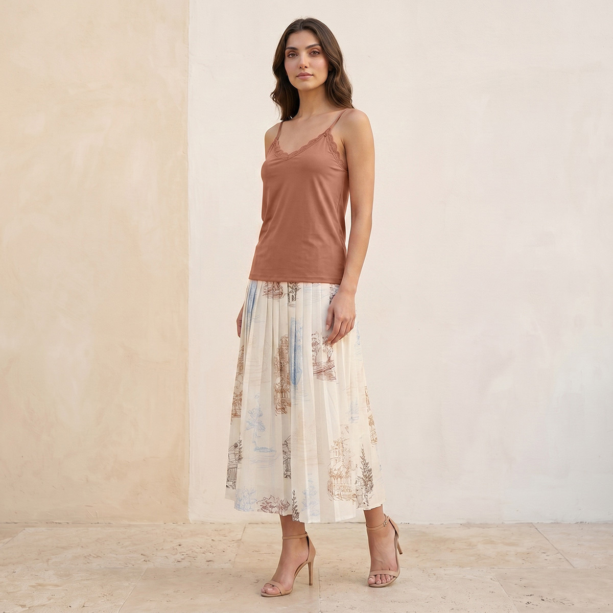Splash Basic Slim Fit Camisole with Lace Trim-women-clothing-tshirts-image-3