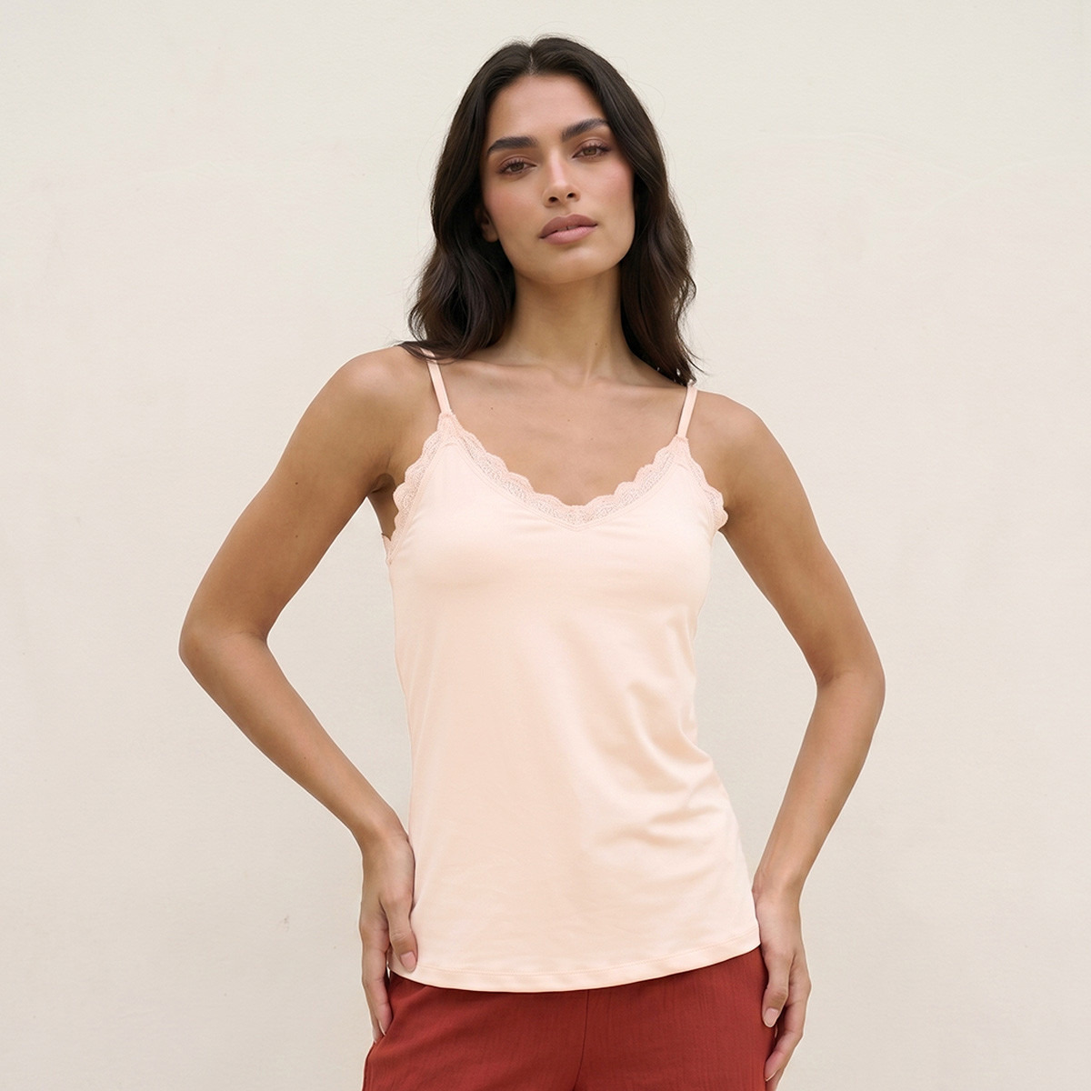 Splash Basic Slim Fit Camisole with Lace Trim-women-clothing-tshirts-image-1