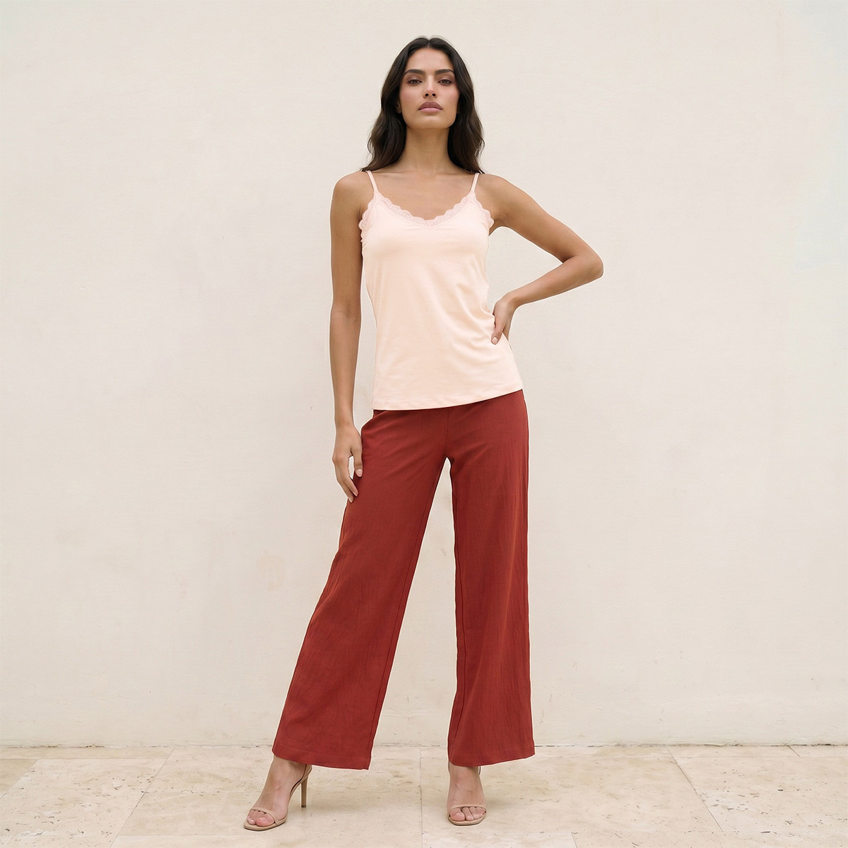 Splash Basic Slim Fit Camisole with Lace Trim-women-clothing-tshirts-image-3