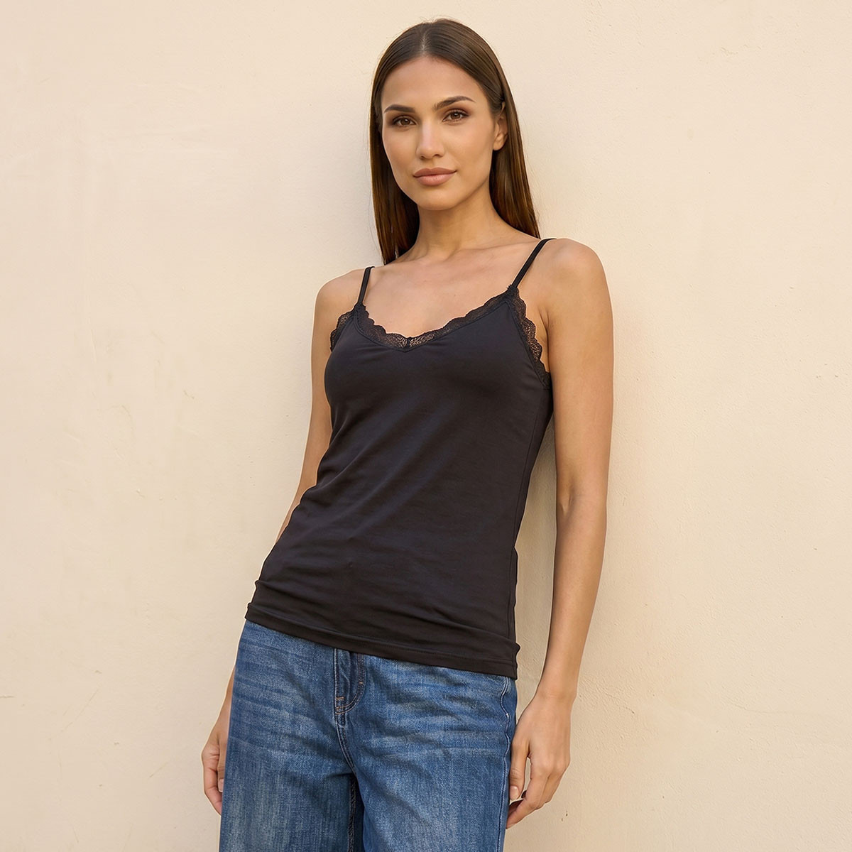 Splash Basic Slim Fit Camisole with Lace Trim-women-clothing-tshirts-image-1