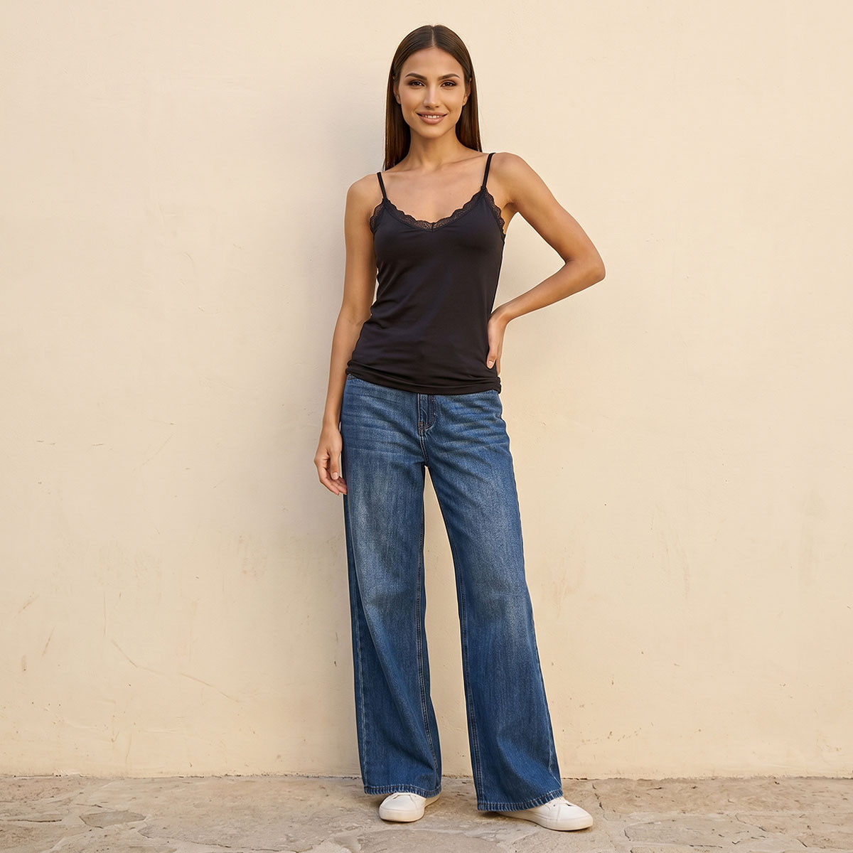 Splash Basic Slim Fit Camisole with Lace Trim-women-clothing-tshirts-image-3