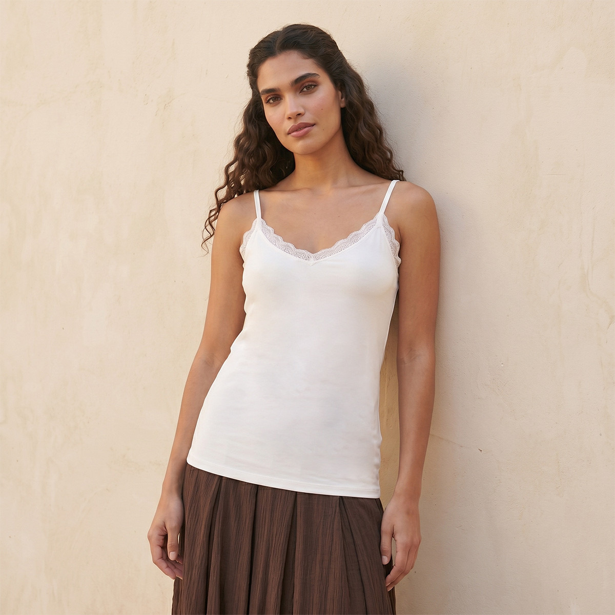 Splash Basic Slim Fit Camisole with Lace Trim-women-clothing-tshirts-image-1