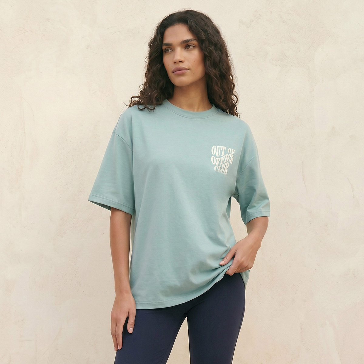 Splash Basic Boxy Fit T-shirt with Slogan Print-women-clothing-tshirts-image-1