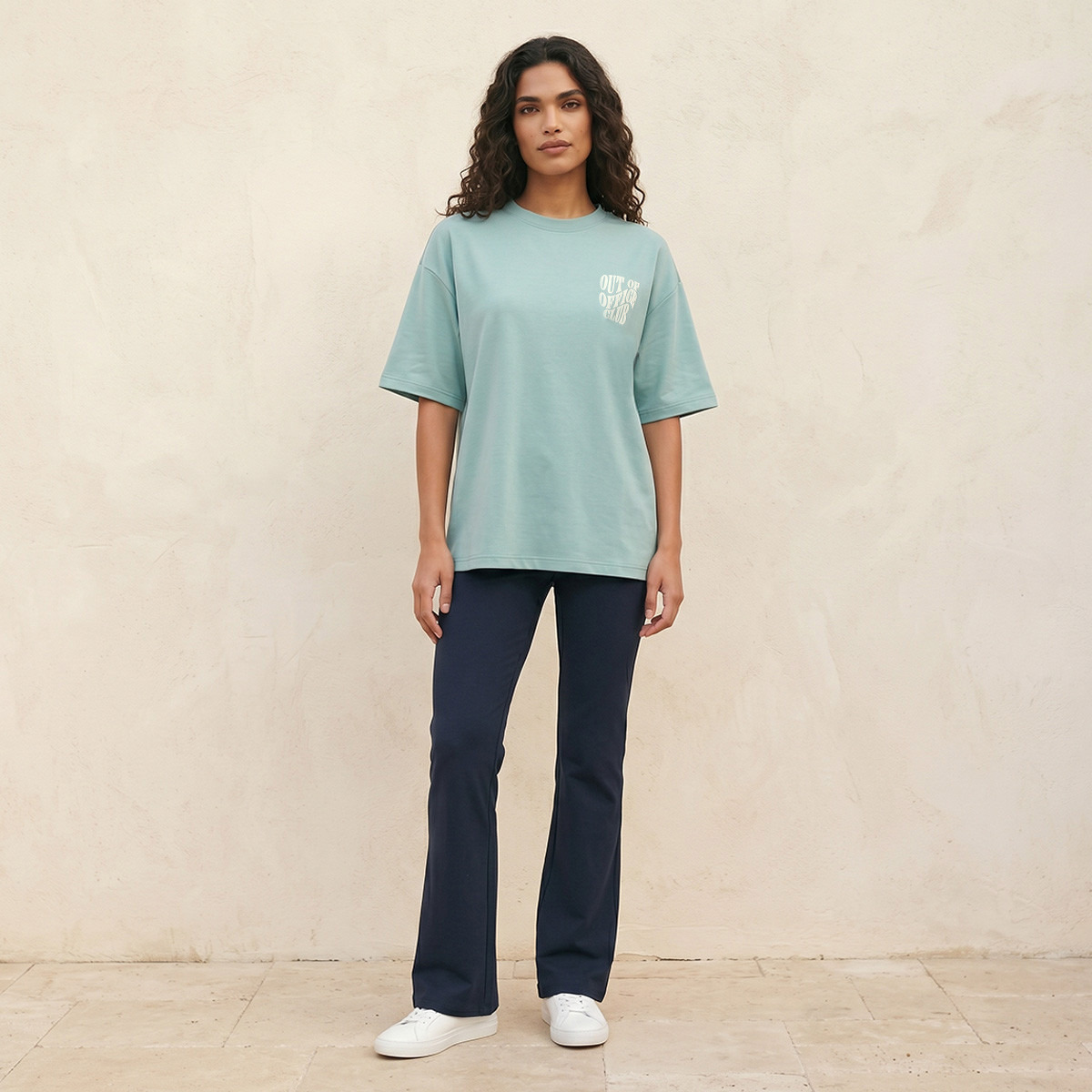 Splash Basic Boxy Fit T-shirt with Slogan Print-women-clothing-tshirts-image-3