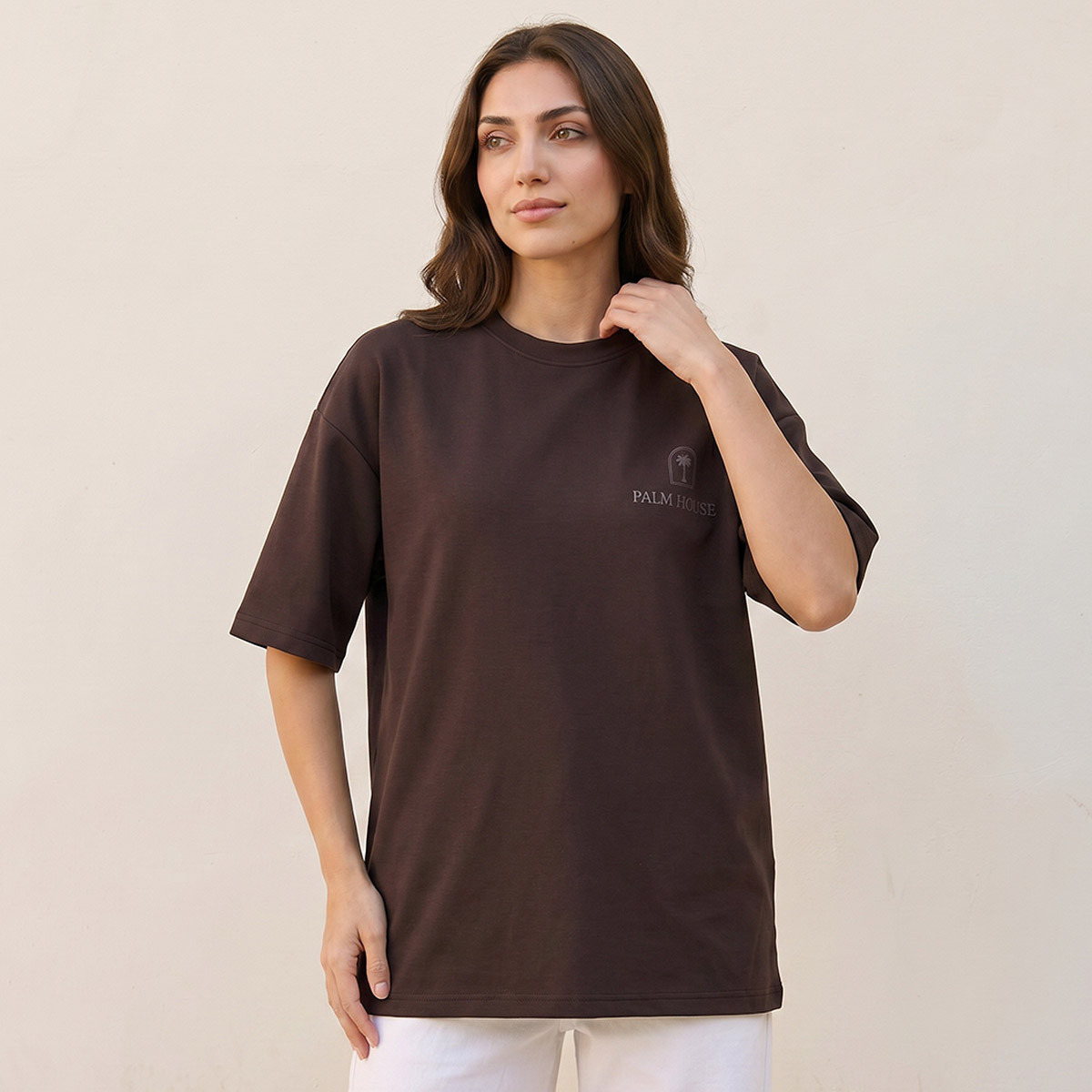 Splash Basic Boxy Fit T-shirt with Slogan Print-women-clothing-tshirts-image-5