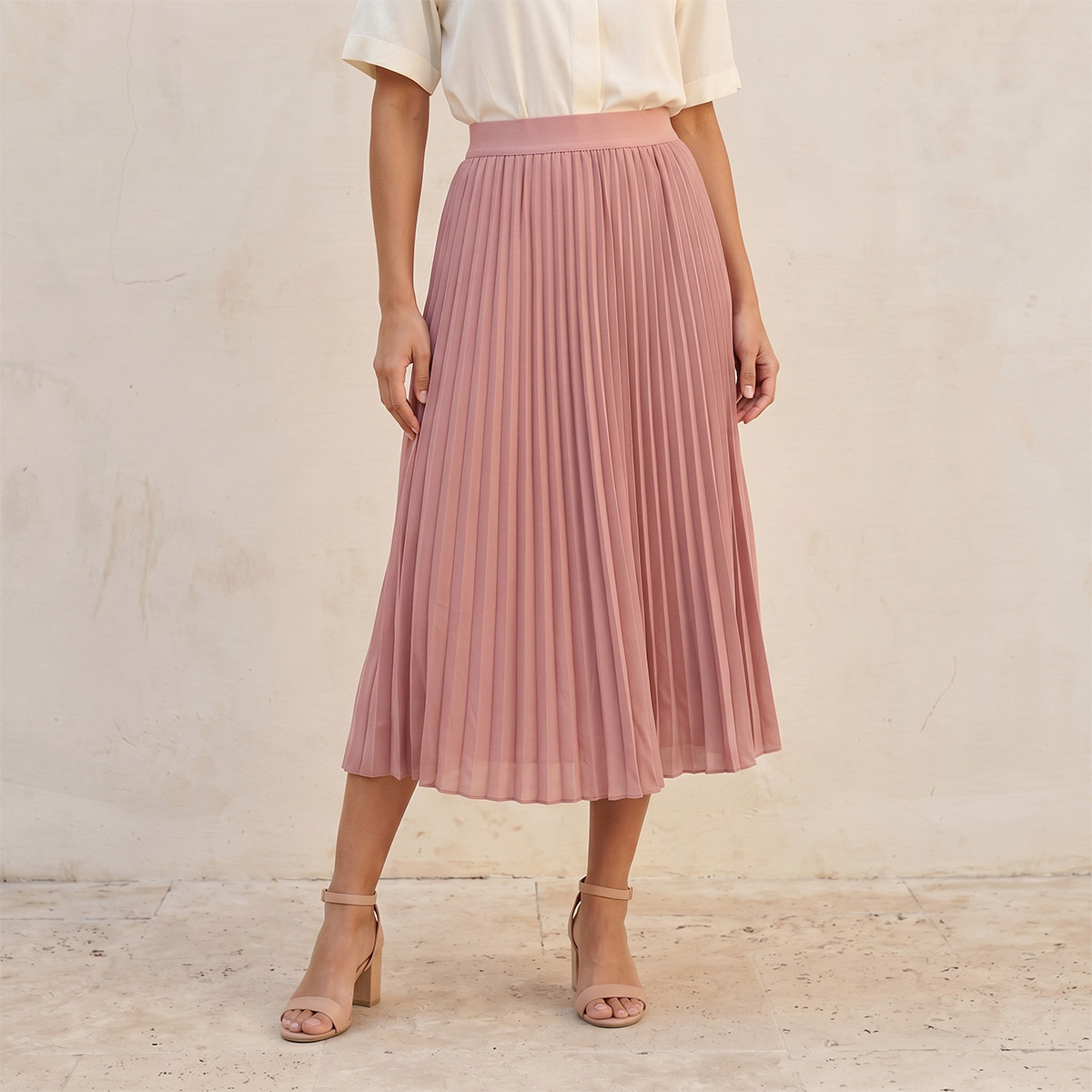 Splash Basics Midi Skirt with Pleated Design-women-clothing-skirts-image-1