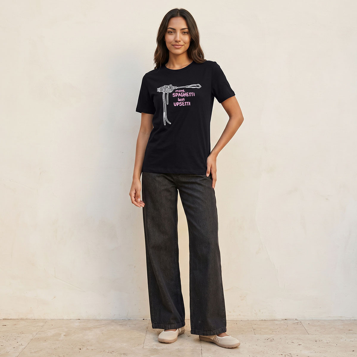 Splash Basics Cotton T-shirt with Spaghetti Print-women-clothing-tshirts-image-3