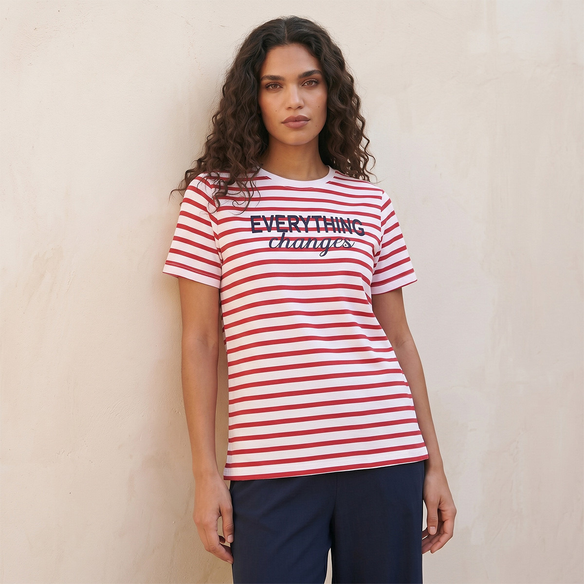 Splash Basic T-shirt with Embroidered Slogan-women-clothing-tshirts-image-1