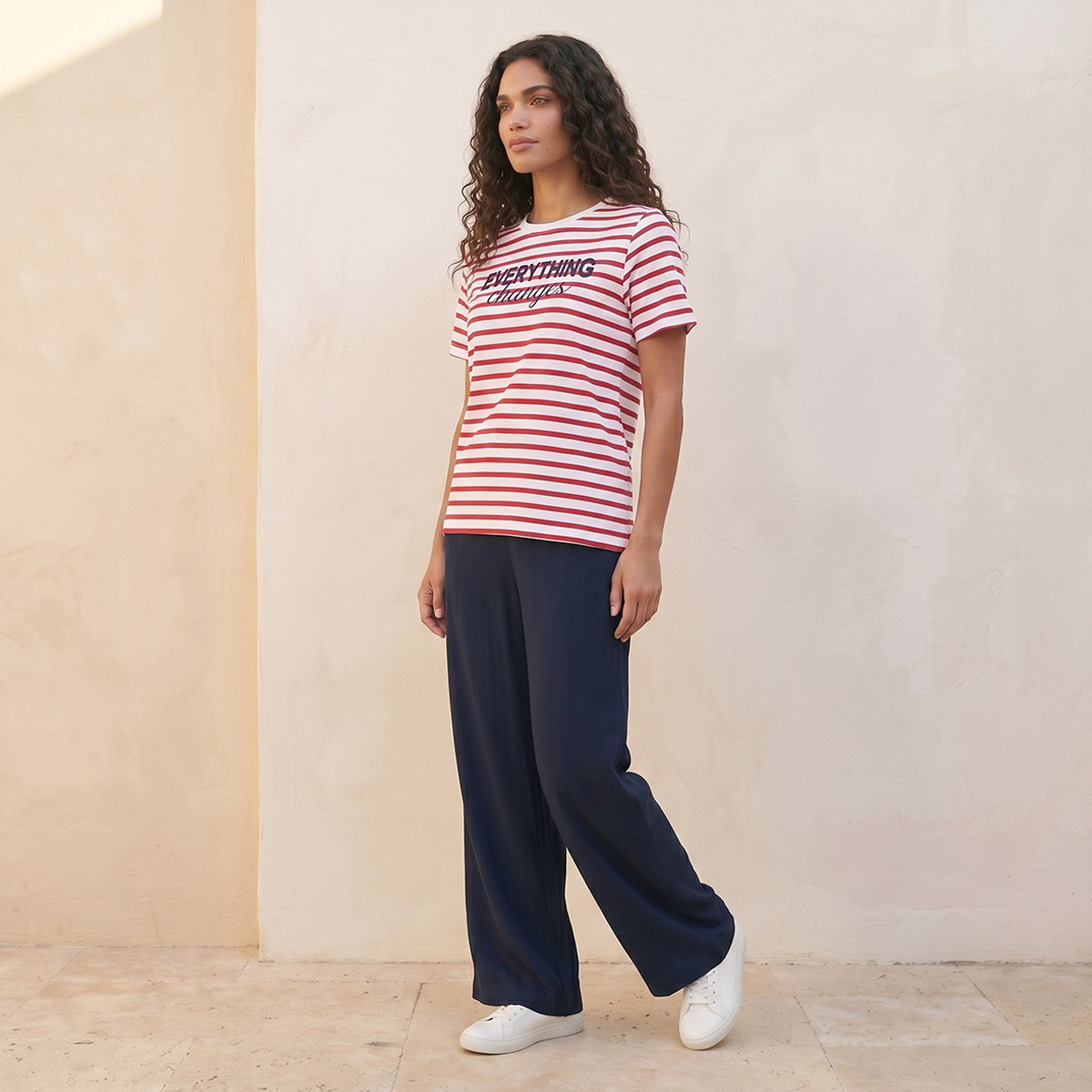 Splash Basic T-shirt with Embroidered Slogan-women-clothing-tshirts-image-3