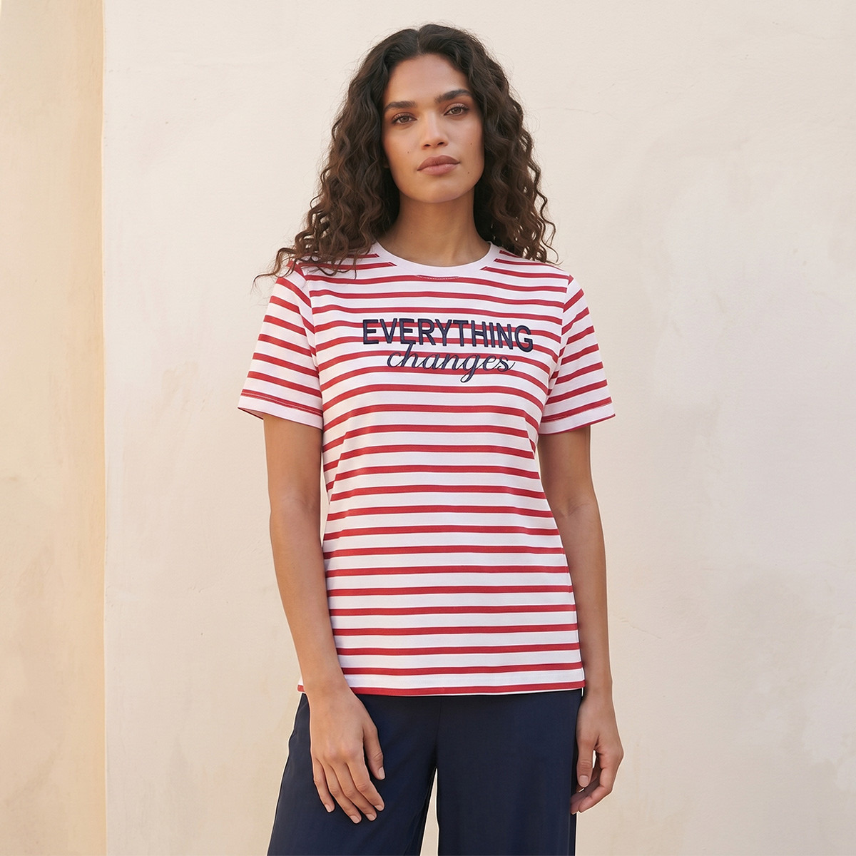Splash Basic T-shirt with Embroidered Slogan-women-clothing-tshirts-image-5