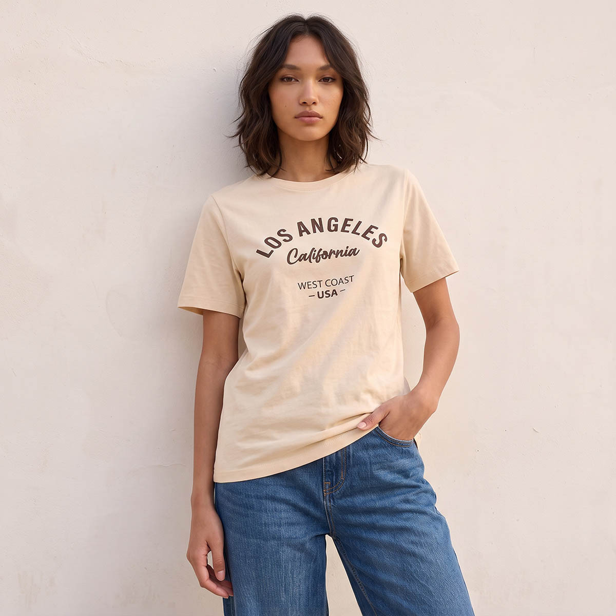 Splash Basic Cotton T-shirt with Los Angeles Print-women-clothing-tshirts-image-1