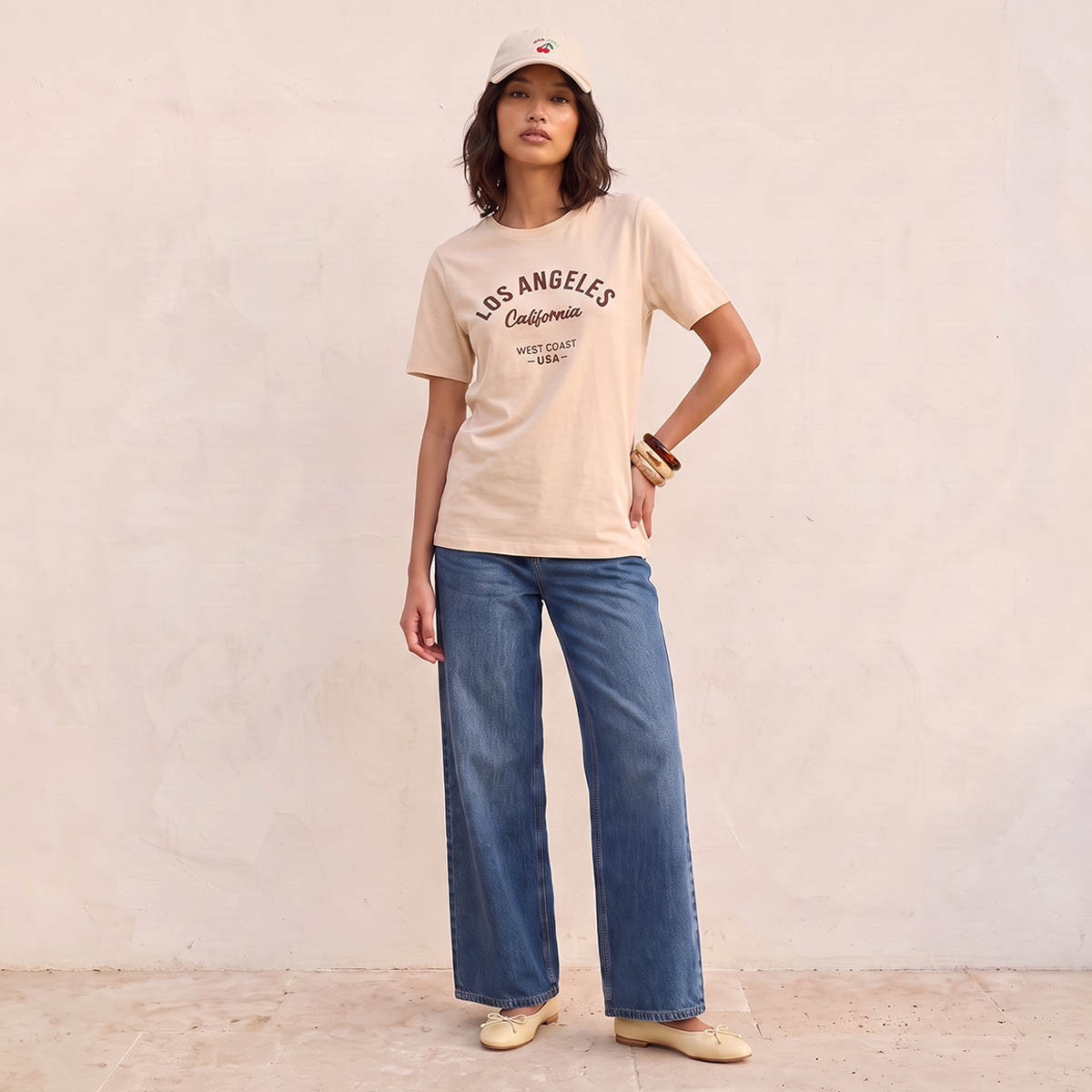 Splash Basic Cotton T-shirt with Los Angeles Print-women-clothing-tshirts-image-2