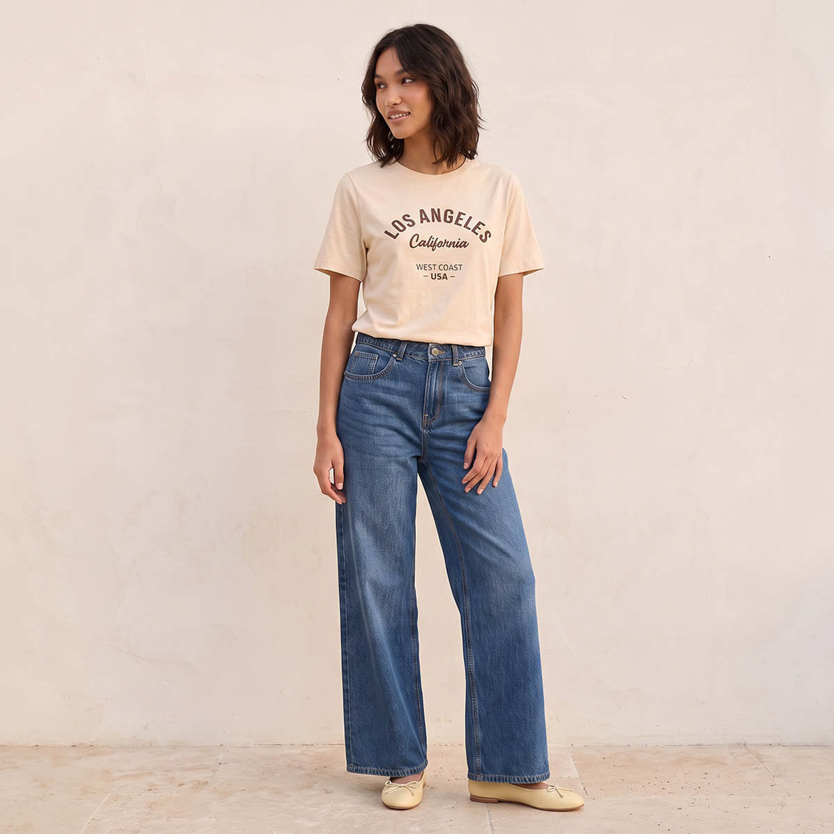 Splash Basic Cotton T-shirt with Los Angeles Print-women-clothing-tshirts-image-5