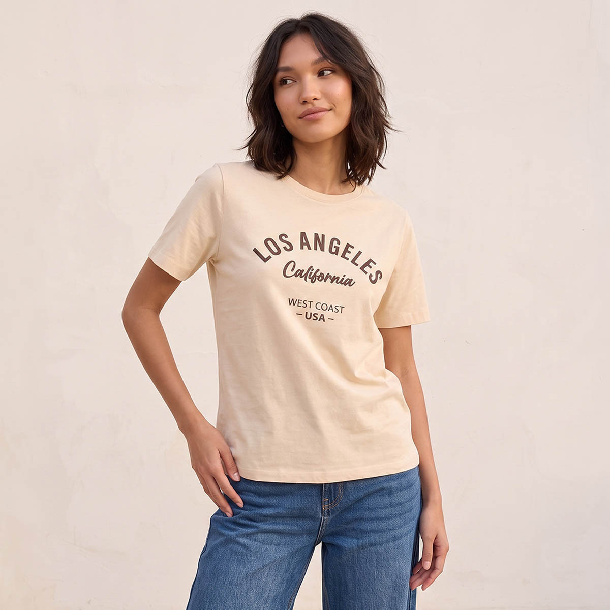 Splash Basic Cotton T-shirt with Los Angeles Print-women-clothing-tshirts-image-6