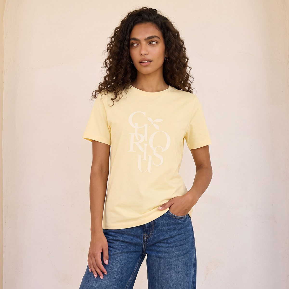 Splash Basic Cotton T-shirt with Text Print-women-clothing-tshirts-image-1