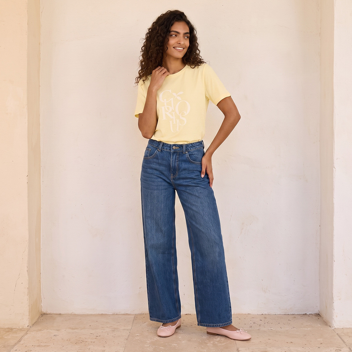 Splash Basic Cotton T-shirt with Text Print-women-clothing-tshirts-image-4