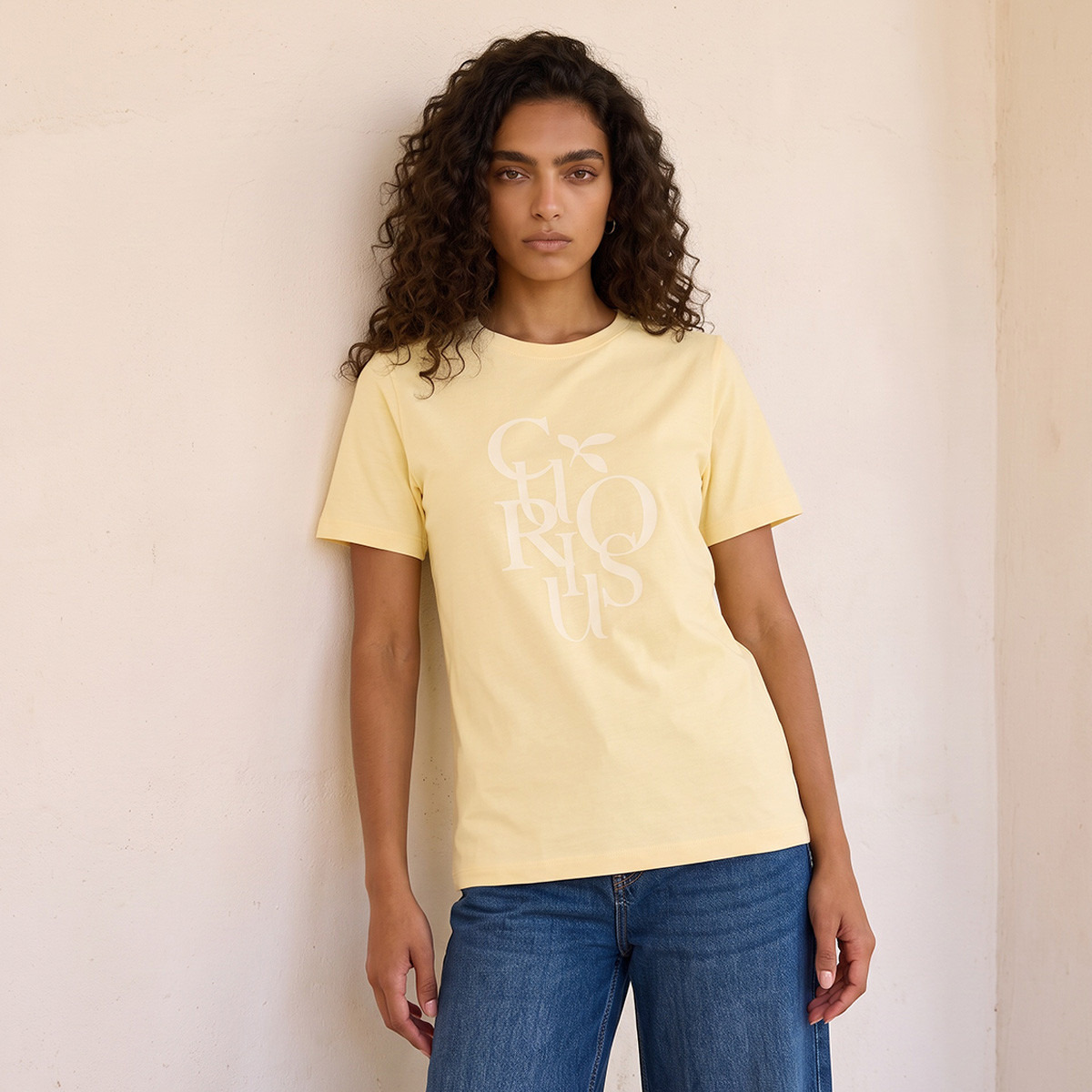 Splash Basic Cotton T-shirt with Text Print-women-clothing-tshirts-image-5