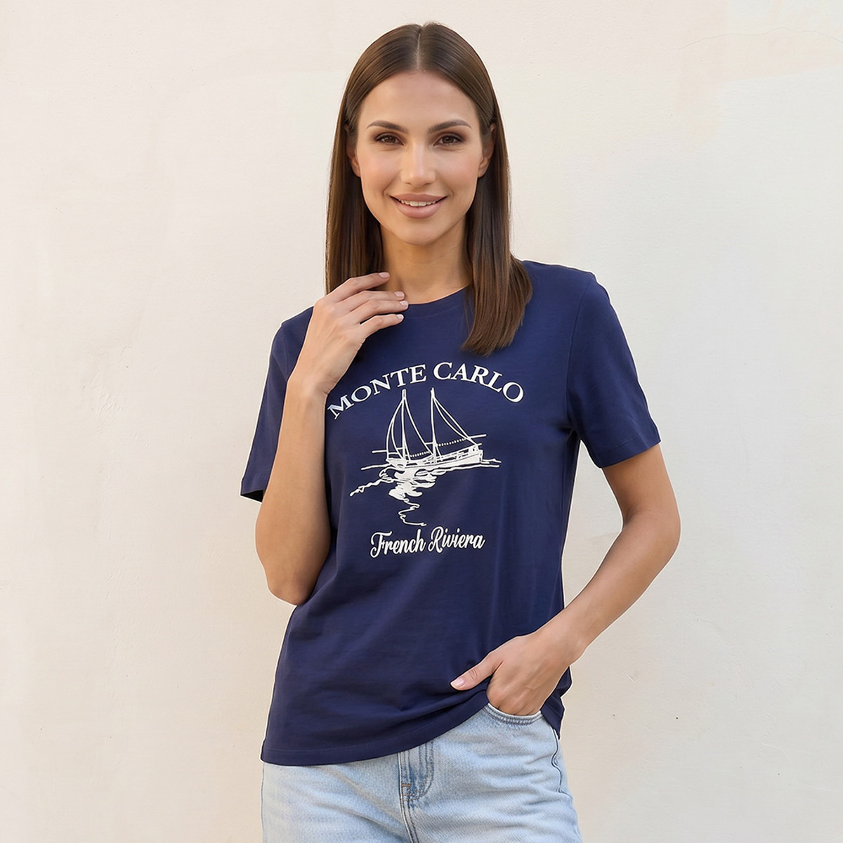 Splash Basics Cotton T-shirt with Monte Carlo Print-women-clothing-tshirts-image-1