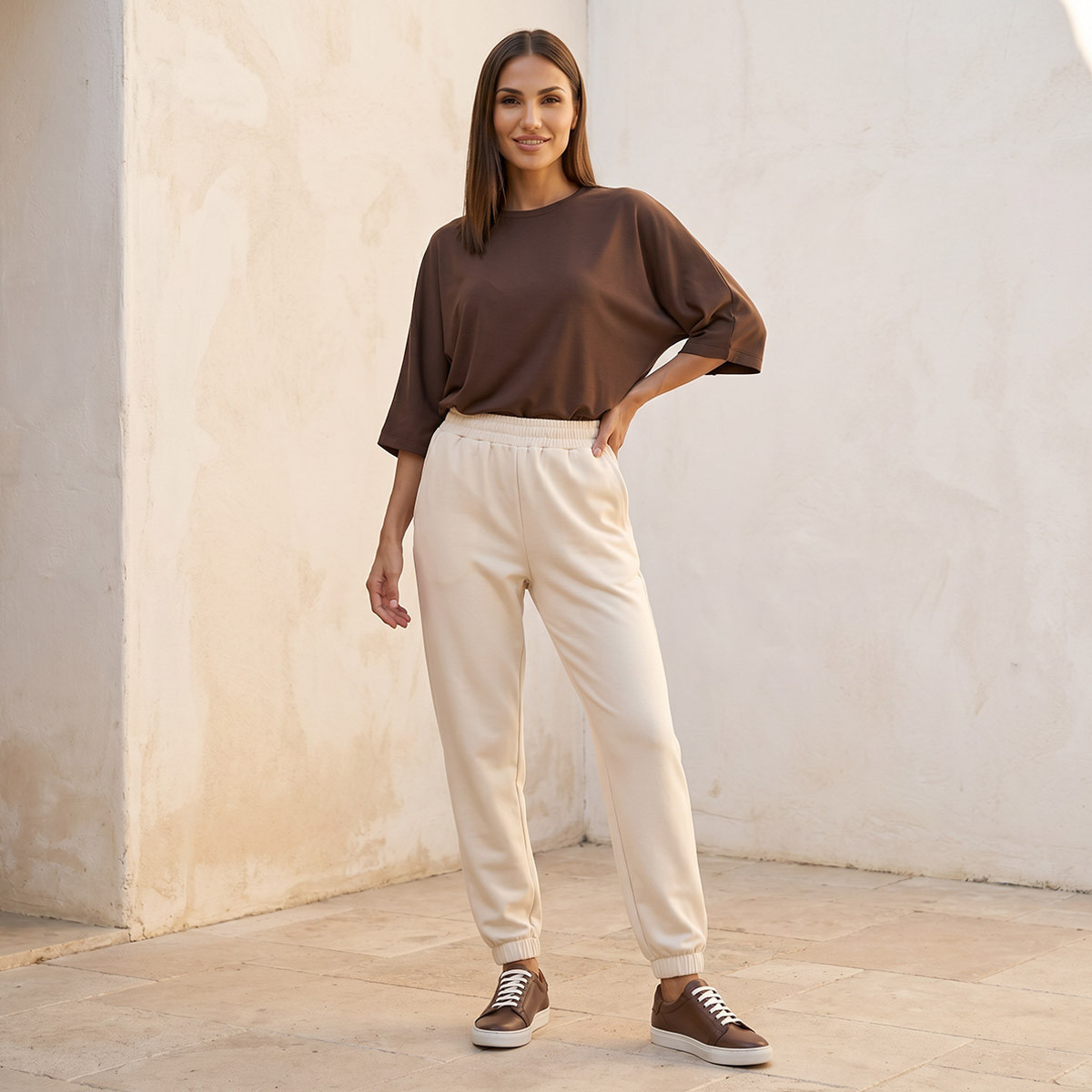 بنطلون رياضي ناعم الملمس بخصر مطاطي من سبلاش بيزكس-women-clothing-bottoms-joggers-image-3