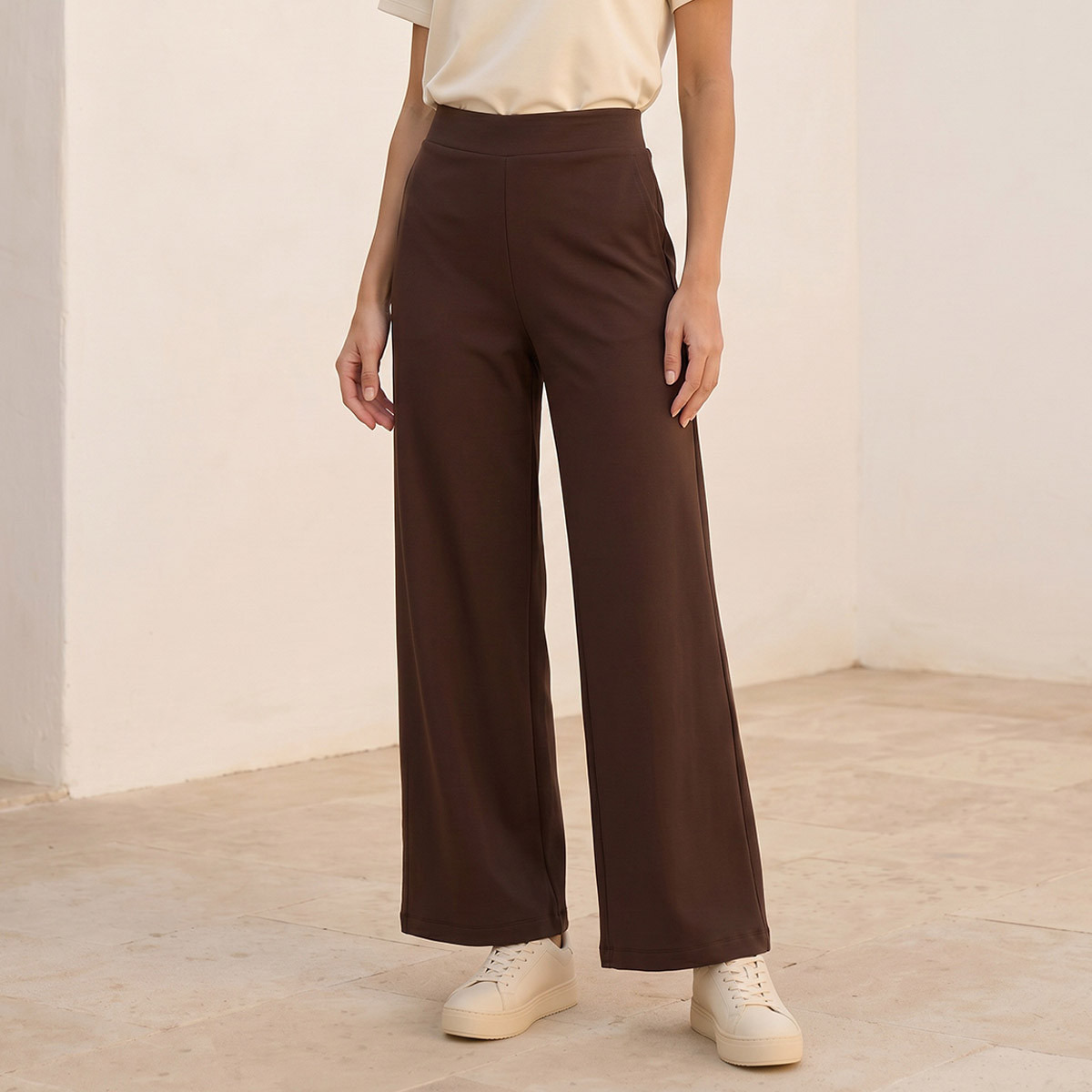 Splash Basics Elastic Waist Wide Leg Pants-women-clothing-trousers-image-1