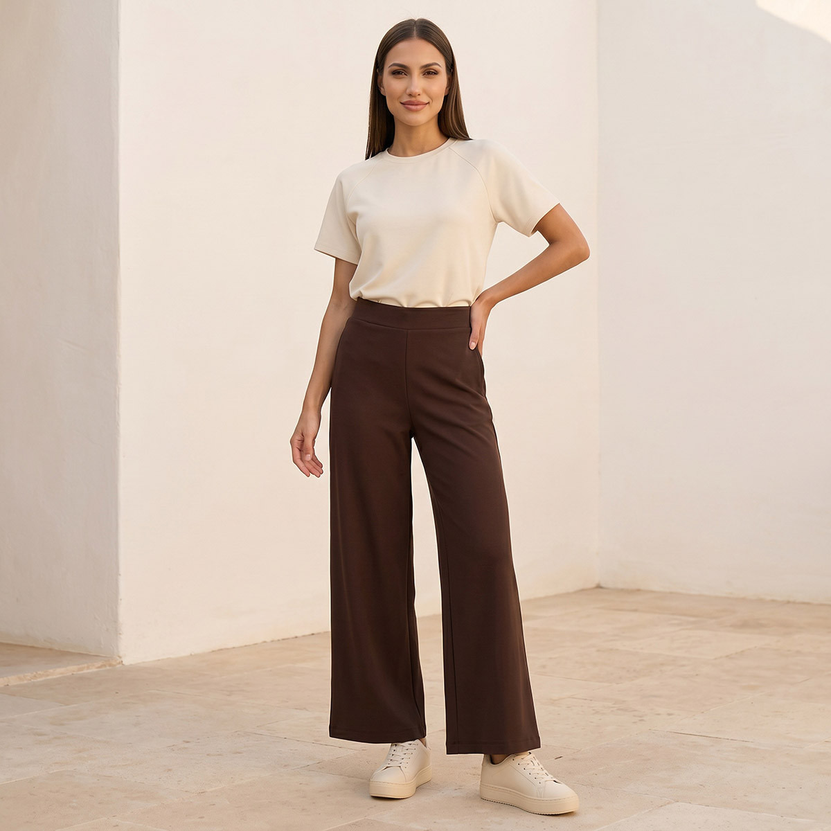Splash Basics Elastic Waist Wide Leg Pants-women-clothing-trousers-image-3