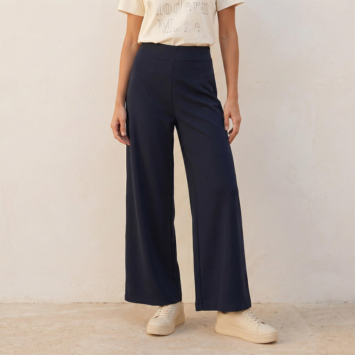 بنطلون واسع الساقين بخصر مطاطي من سبلاش بيزكس-women-clothing-trousers-image-1
