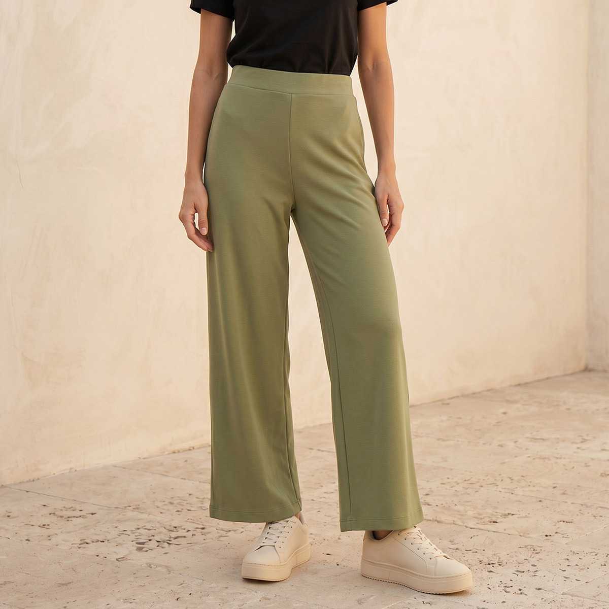 Splash Basics Elastic Waist Wide Leg Pants-women-clothing-trousers-image-1