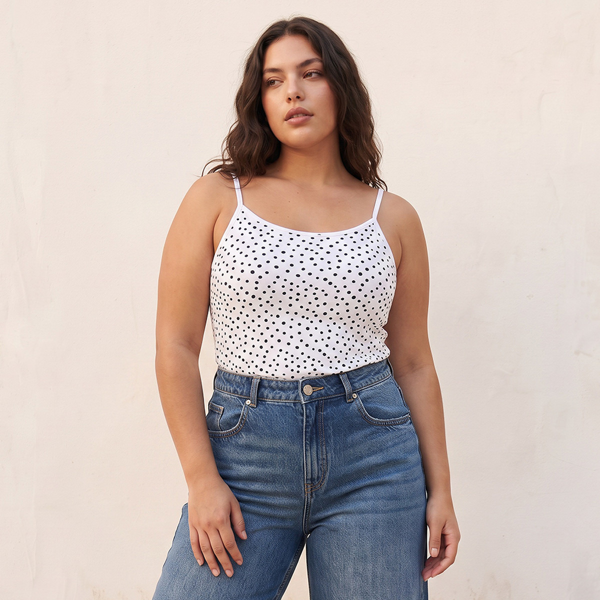 Splash Basic Slim Fit Spaghetti Top with Polka Dot Print-women-clothing-tshirts-image-2