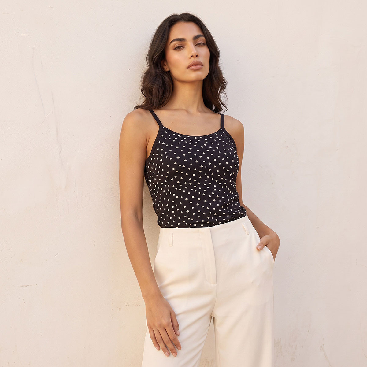 Splash Basic Slim Fit Spaghetti Top with Polka Dot Print-women-clothing-tshirts-image-1