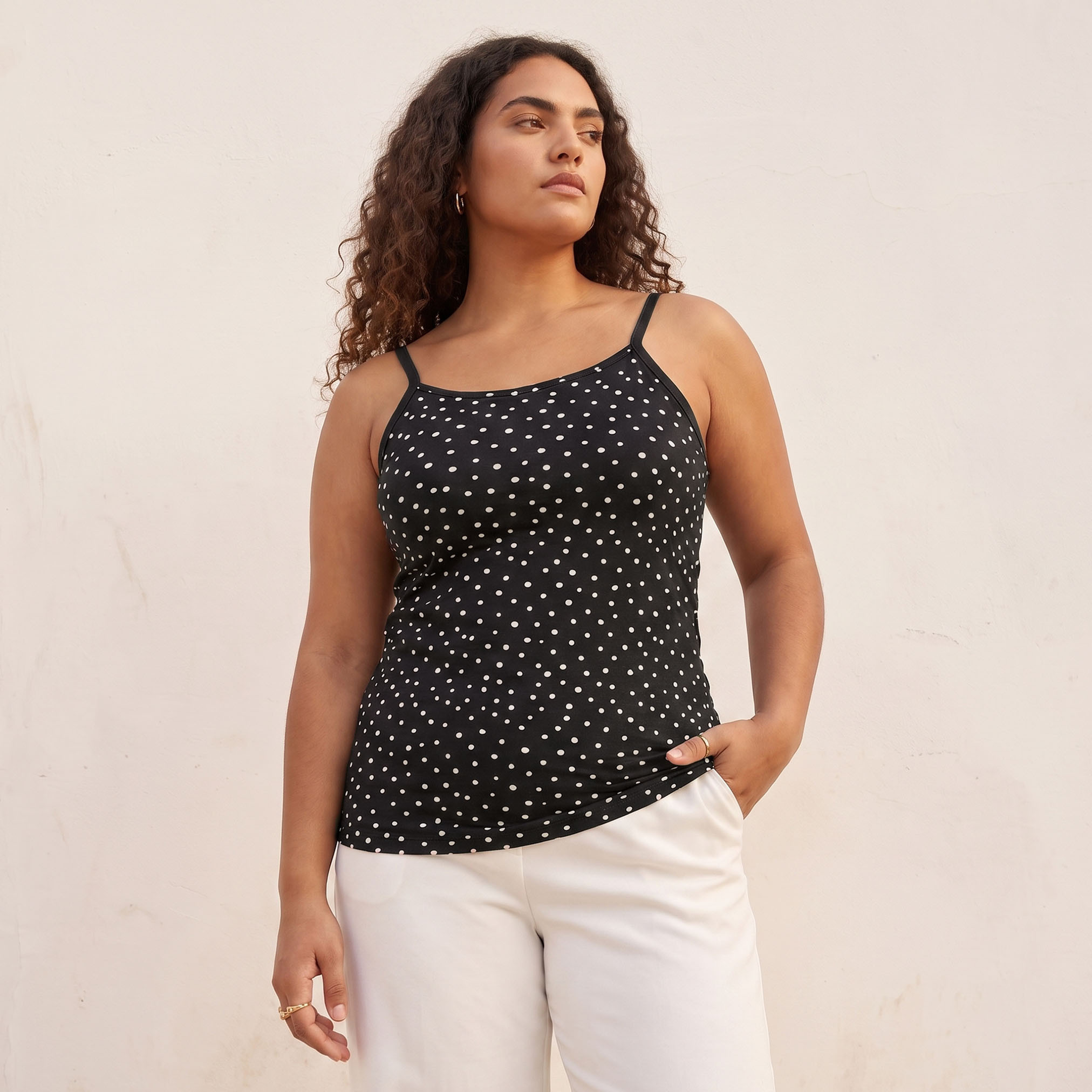 Splash Basic Slim Fit Spaghetti Top with Polka Dot Print-women-clothing-tshirts-image-2