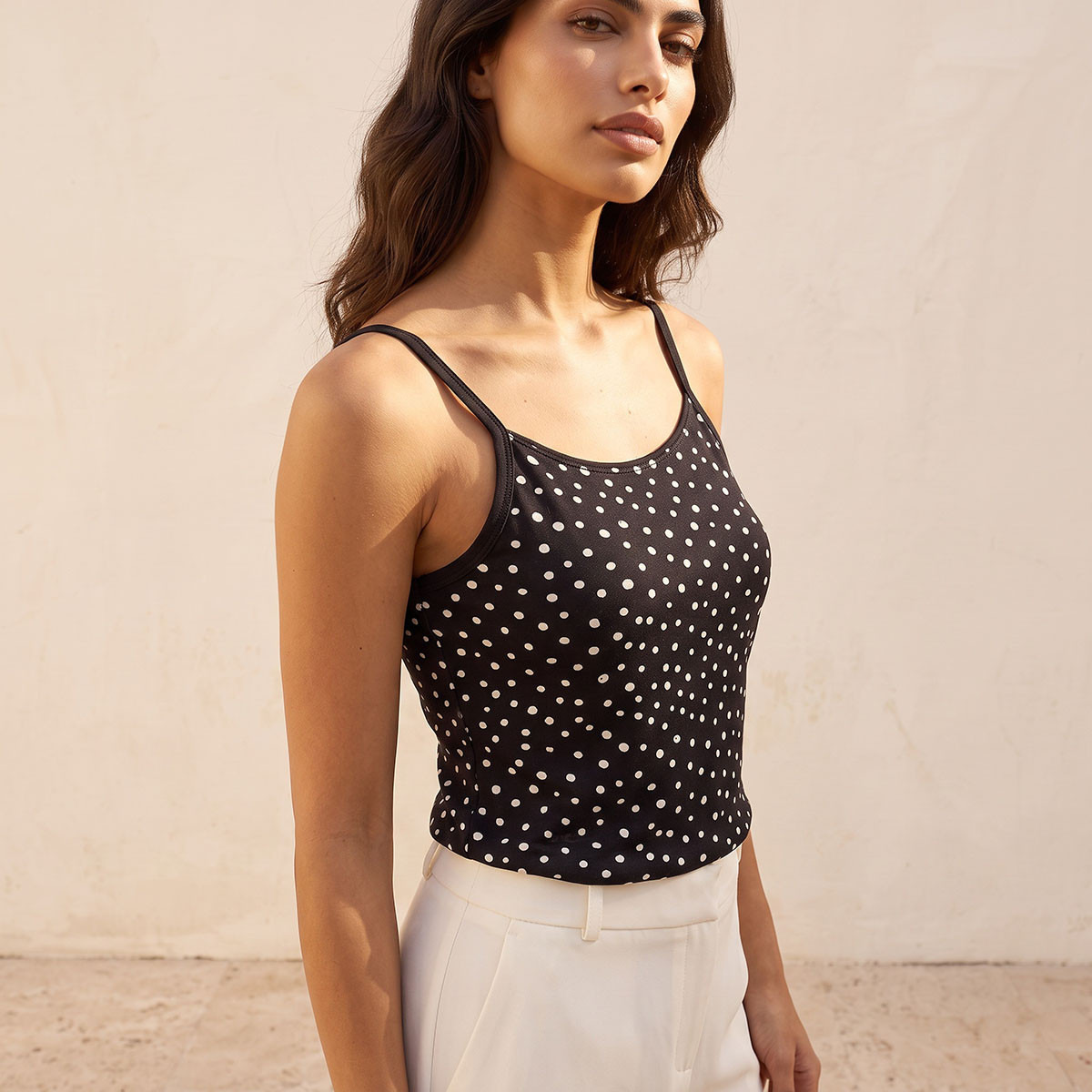 Splash Basic Slim Fit Spaghetti Top with Polka Dot Print-women-clothing-tshirts-image-5