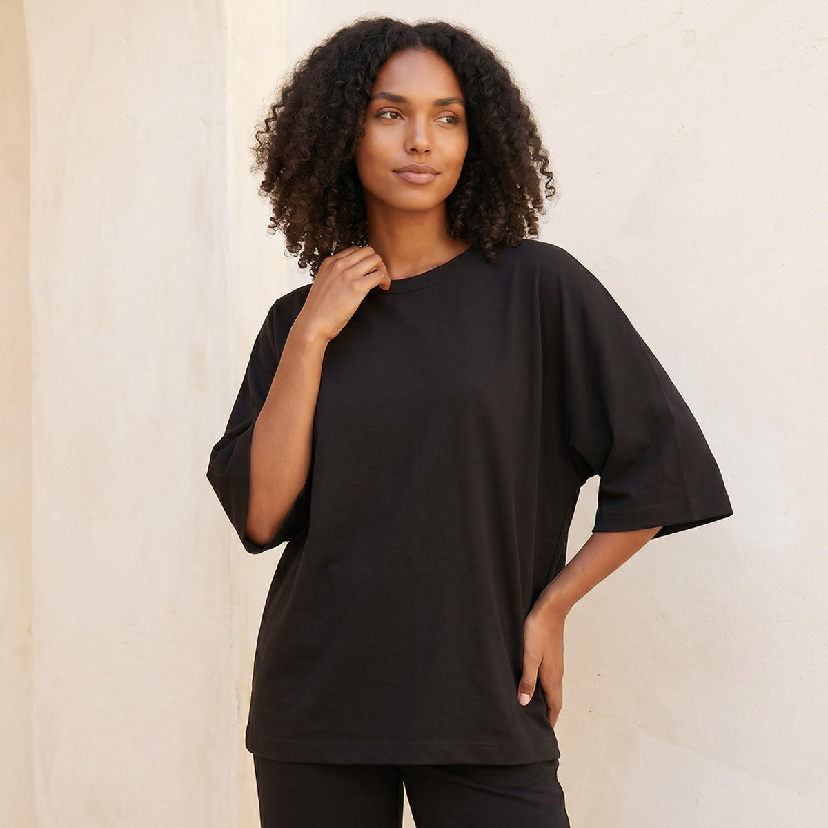 تيشيرت بقصة واسعة وملمس ناعم وأكمام ممتدة من سبلاش بيسكس-women-clothing-tshirts-image-3