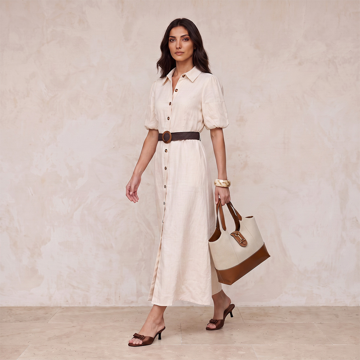 Splash Basic Linen Shirt Dress with Belt-women-clothing-dresses-image-1