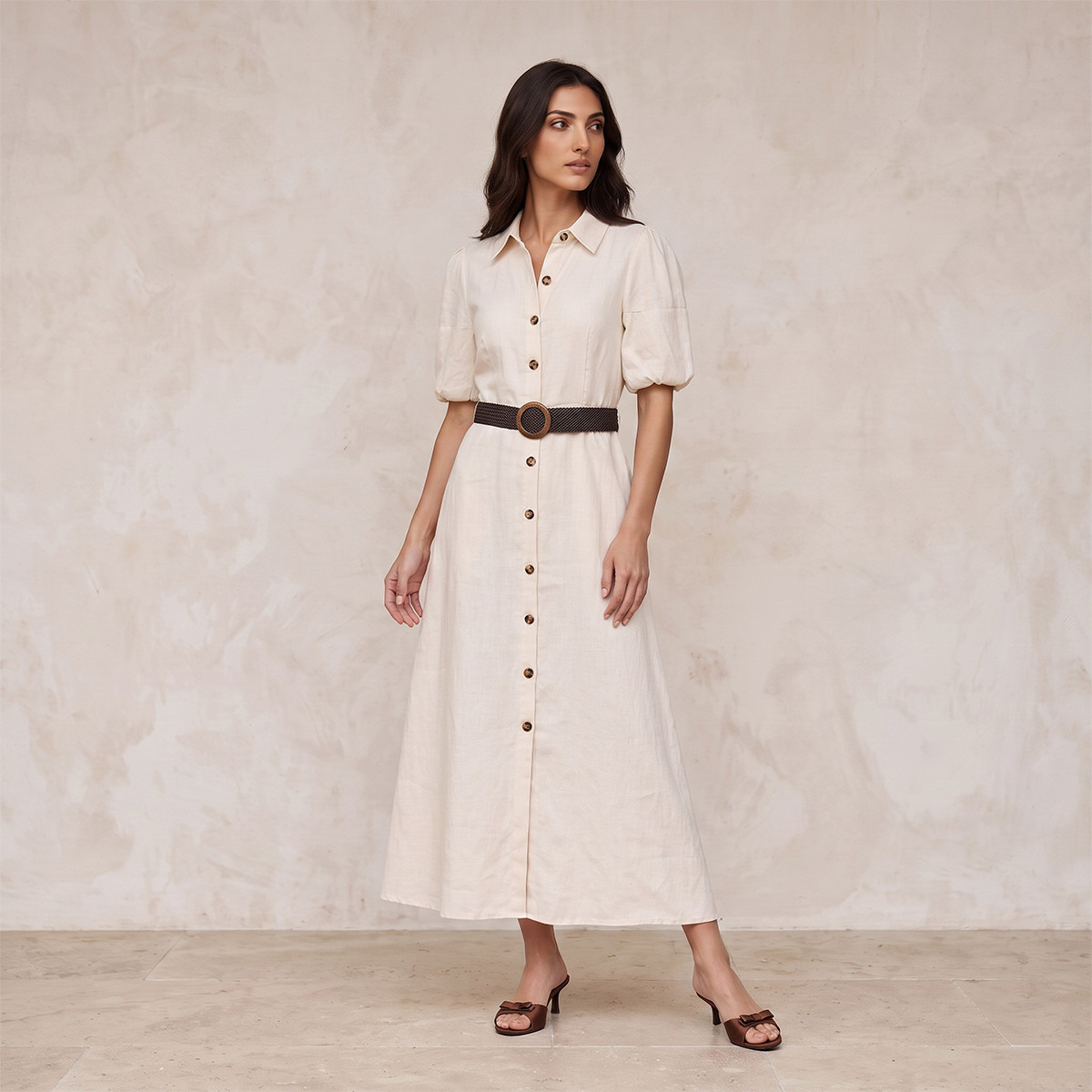 Splash Basic Linen Shirt Dress with Belt-women-clothing-dresses-image-3