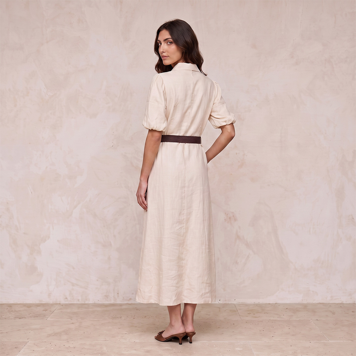 Splash Basic Linen Shirt Dress with Belt-women-clothing-dresses-image-4