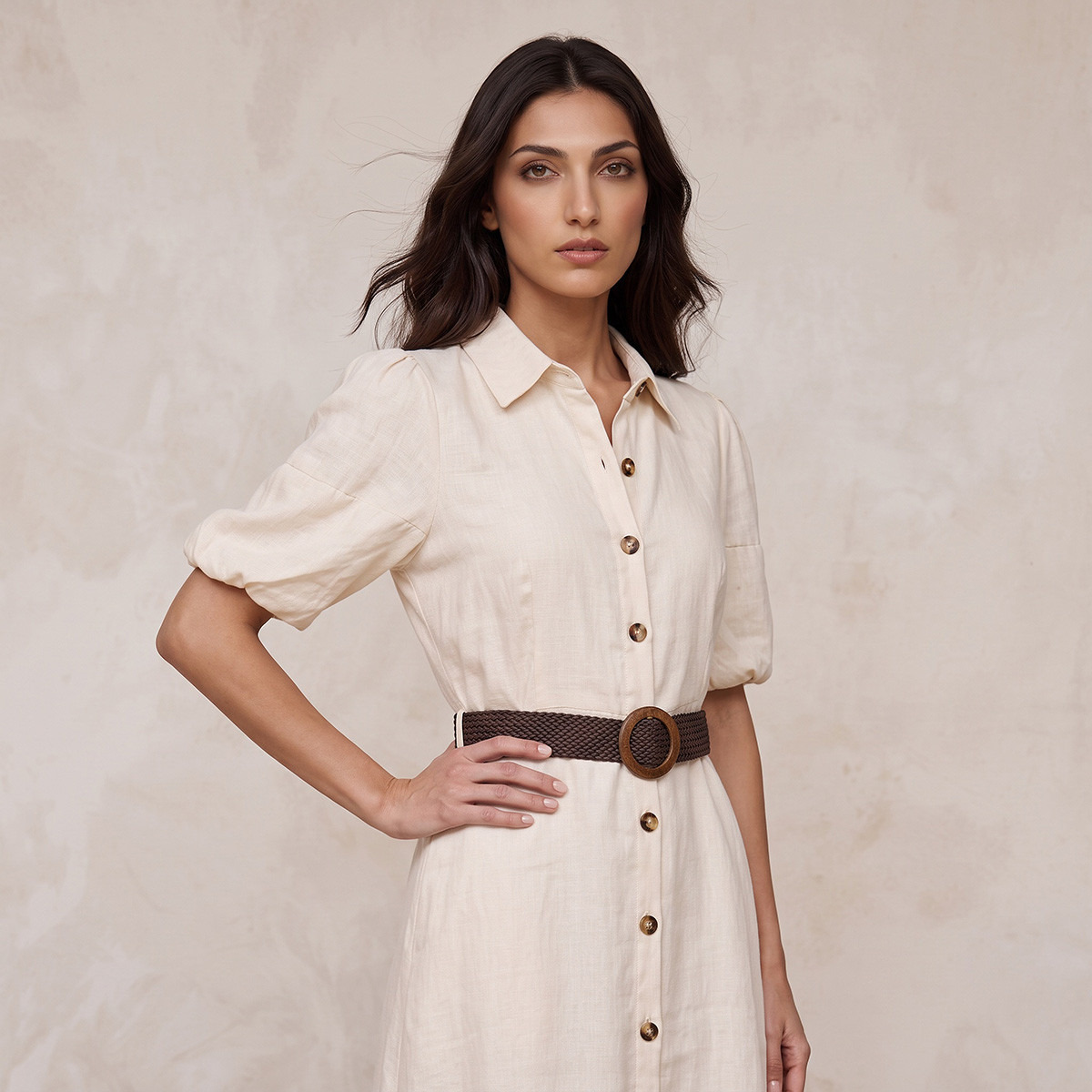 Splash Basic Linen Shirt Dress with Belt-women-clothing-dresses-image-5