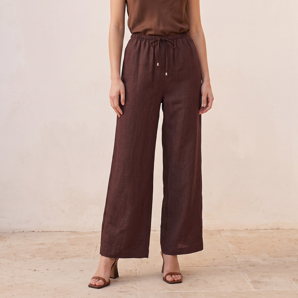 Splash Basic Wide Leg Linen Trousers-women-clothing-trousers-image-1