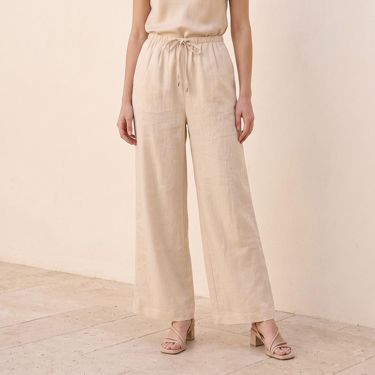 Splash Basic Wide Leg Linen Trousers-women-clothing-trousers-image-1