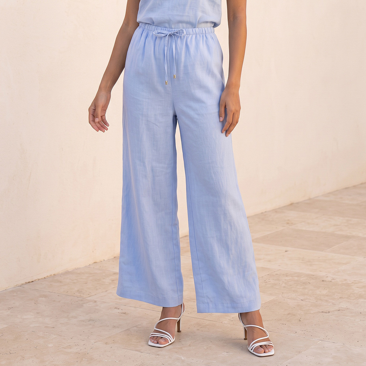 Splash Basic Wide Leg Linen Trousers-women-clothing-trousers-image-1
