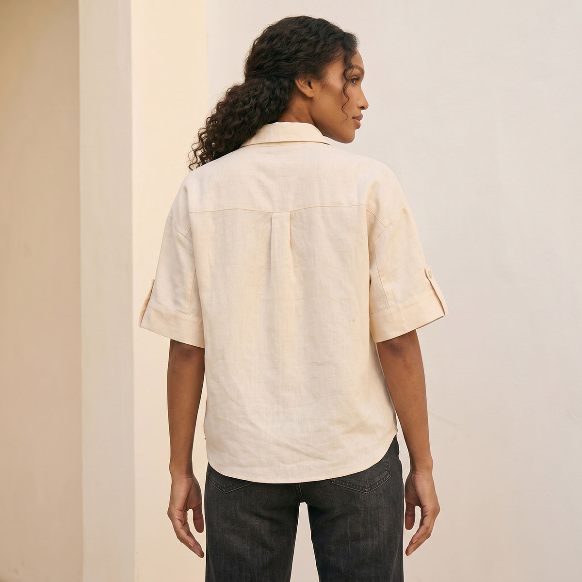 قميص كتان بياقة وأكمام قابلة للطي مع شريط تثبيت من سبلاش بيسك-women-clothing-shirtsandblouses-shirts-image-4