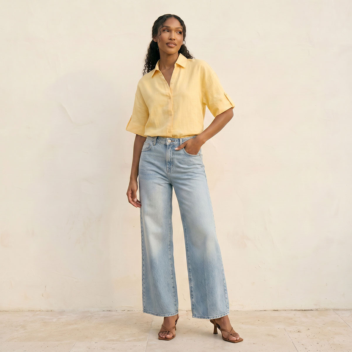قميص كتان بياقة وأكمام قابلة للطي مع شريط تثبيت من سبلاش بيسك-women-clothing-shirtsandblouses-shirts-image-3