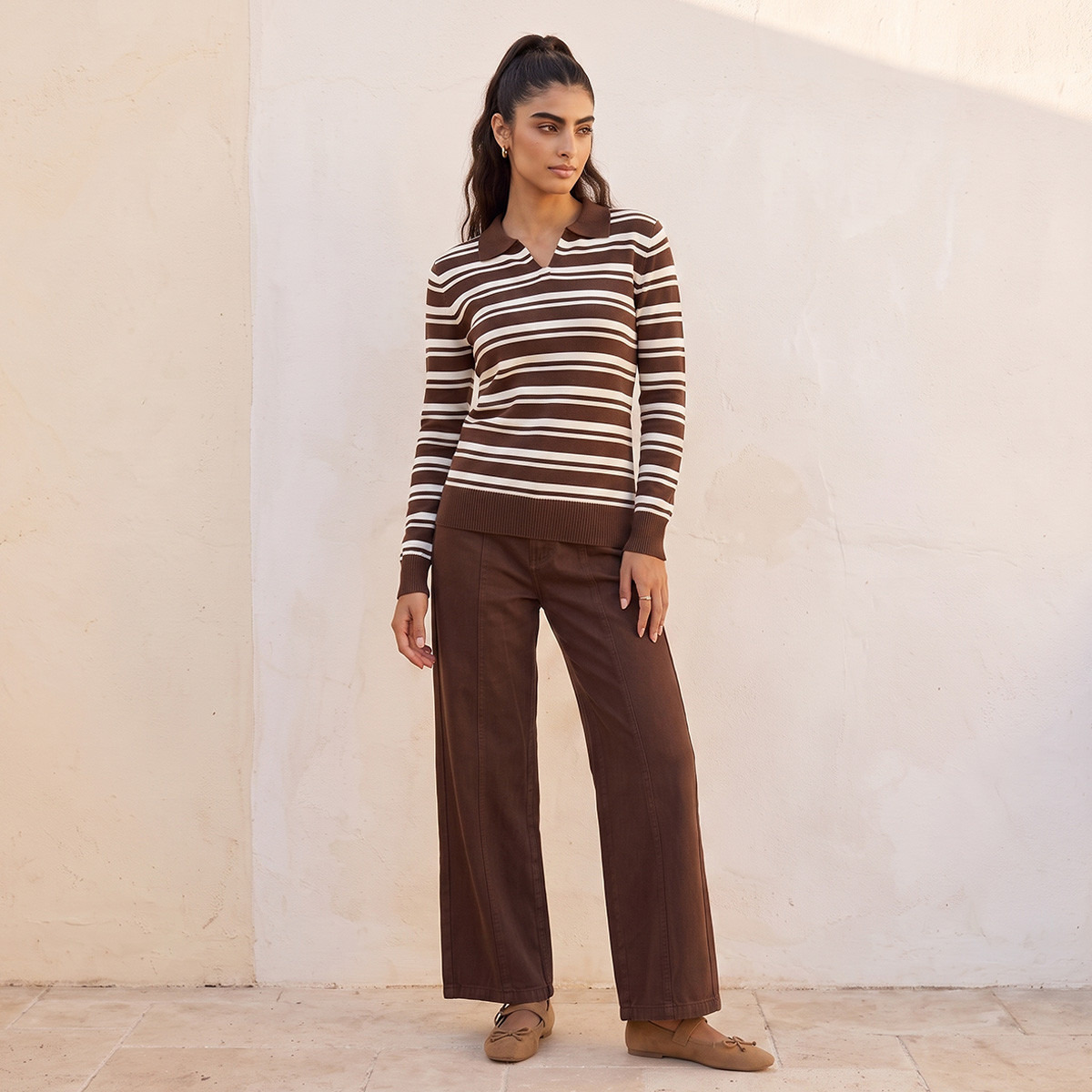 كنزة مقلمة بياقة بولو من بيزك من سبلاش-women-winterwear-cardigansandjumpers-jumpers-image-3