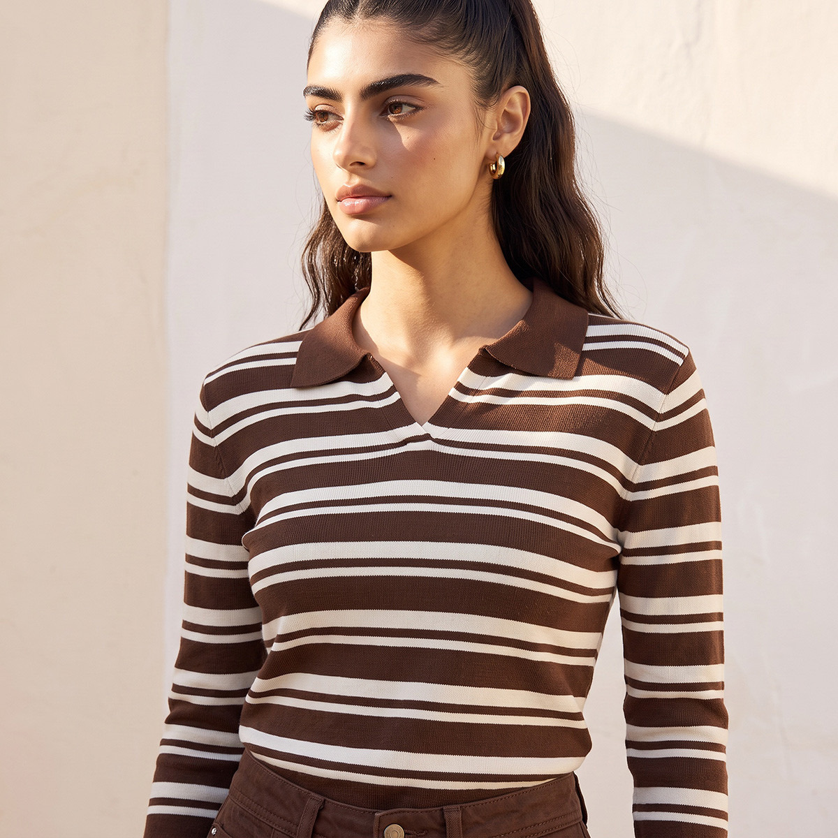 كنزة مقلمة بياقة بولو من بيزك من سبلاش-women-winterwear-cardigansandjumpers-jumpers-image-5