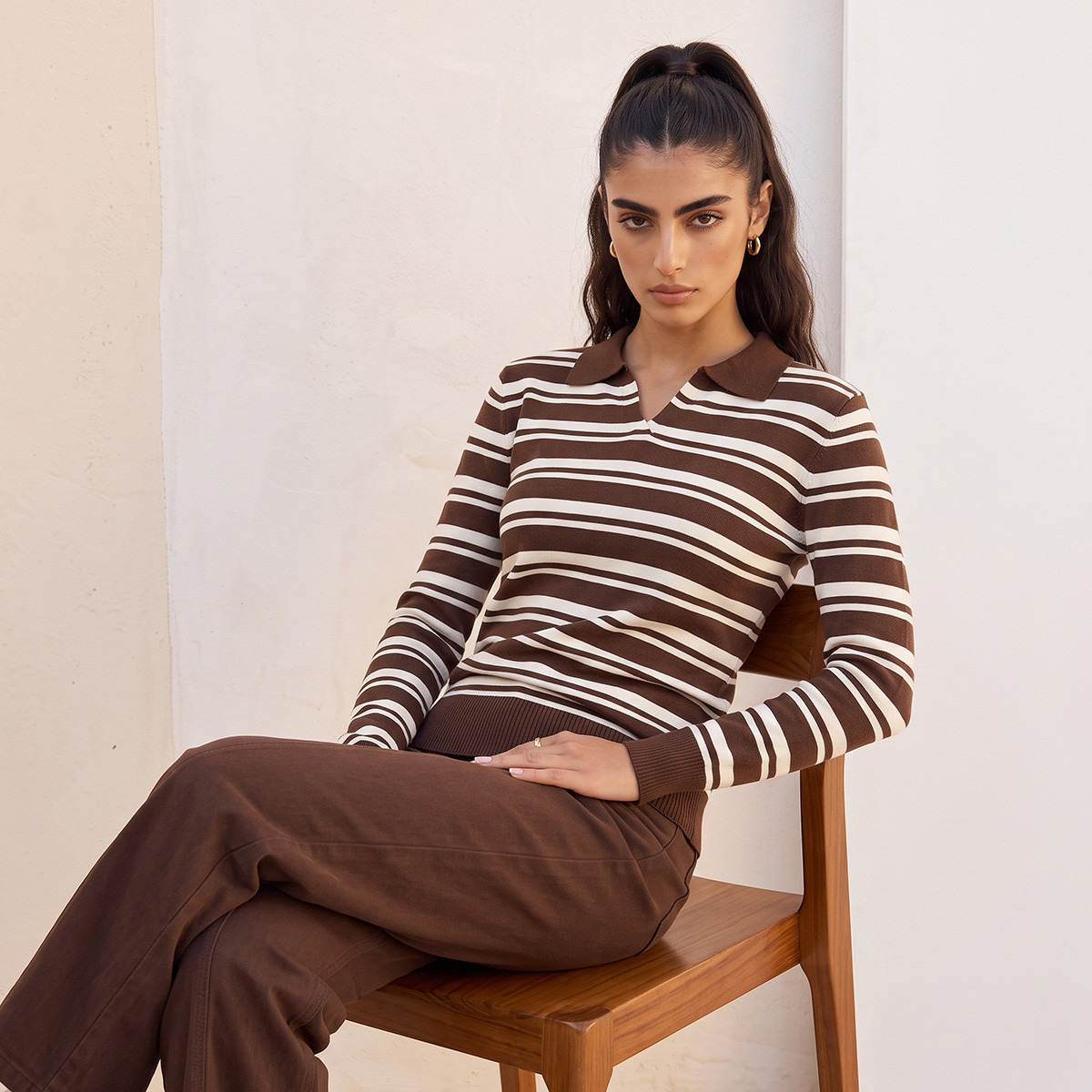 كنزة مقلمة بياقة بولو من بيزك من سبلاش-women-winterwear-cardigansandjumpers-jumpers-image-6